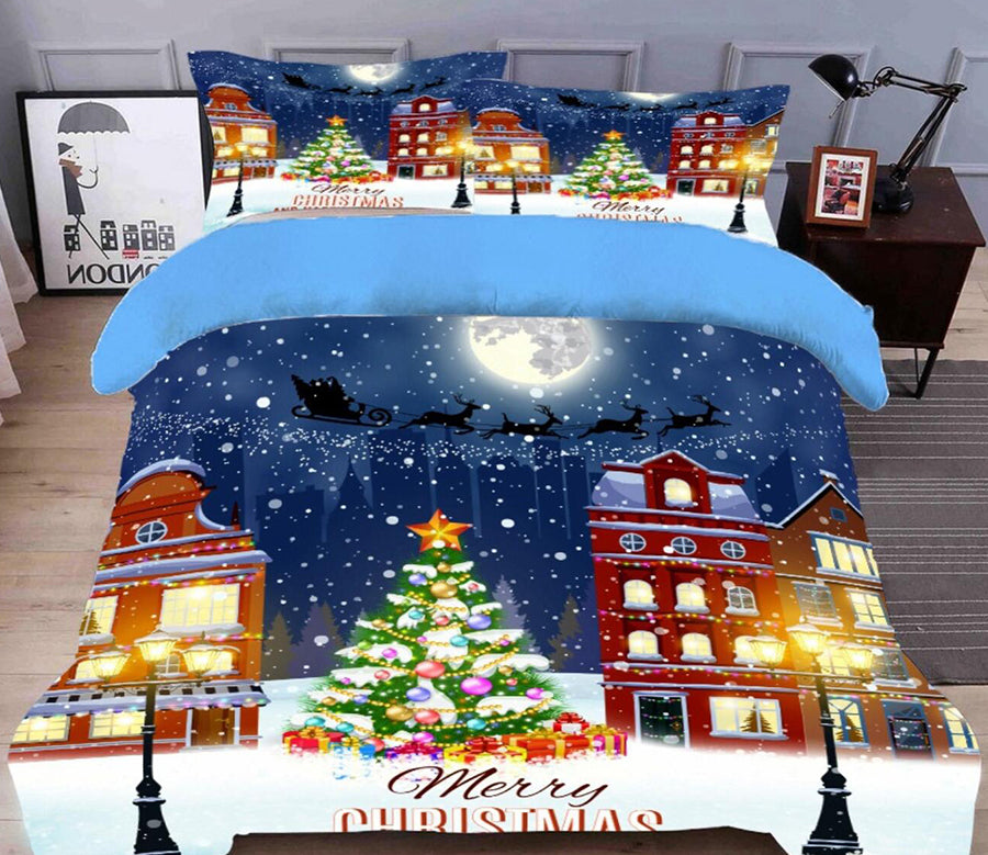 3D Snow House Tree 32019 Christmas Quilt Duvet Cover Xmas Bed Pillowcases