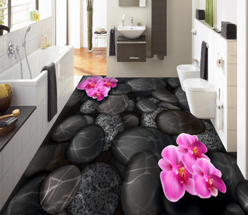 3D Black Pebbles 407 Floor Mural  Wallpaper Murals Rug & Mat Print Epoxy waterproof bath floor