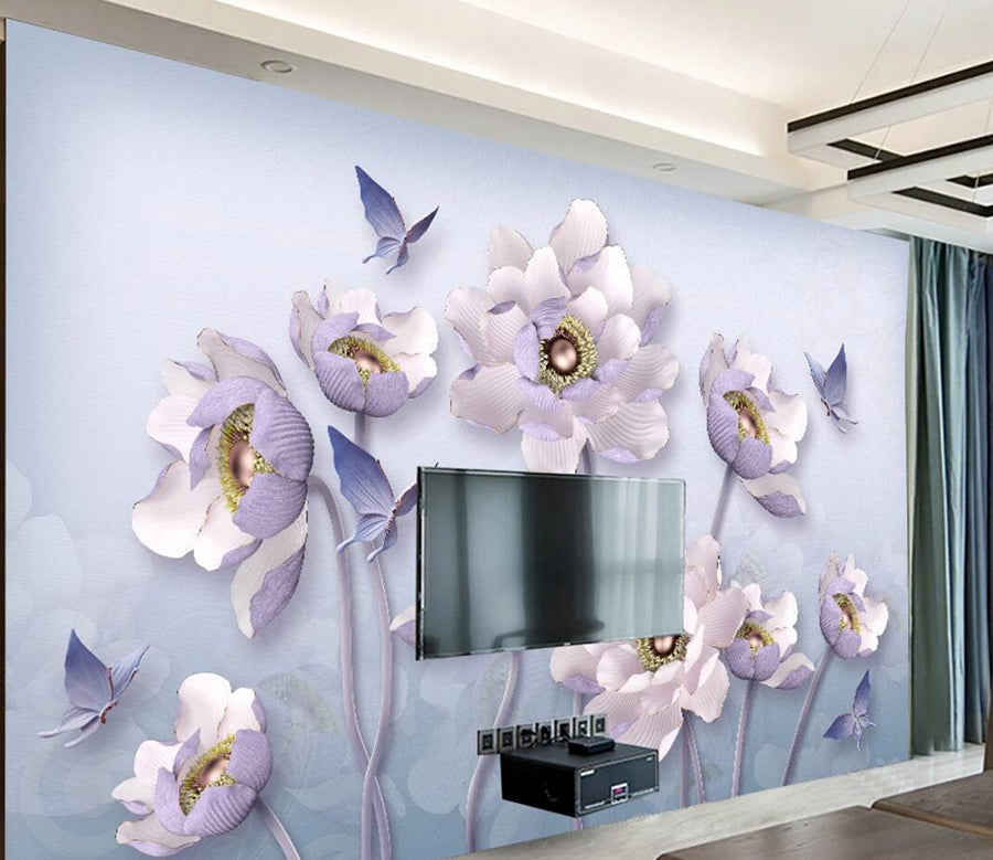 3D Purple Lotus WC881 Wall Murals