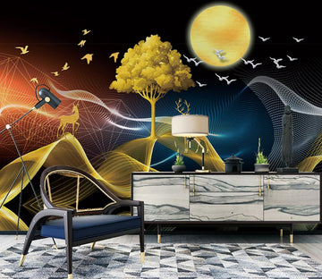 3D Moon Tree Deer WC2039 Wall Murals