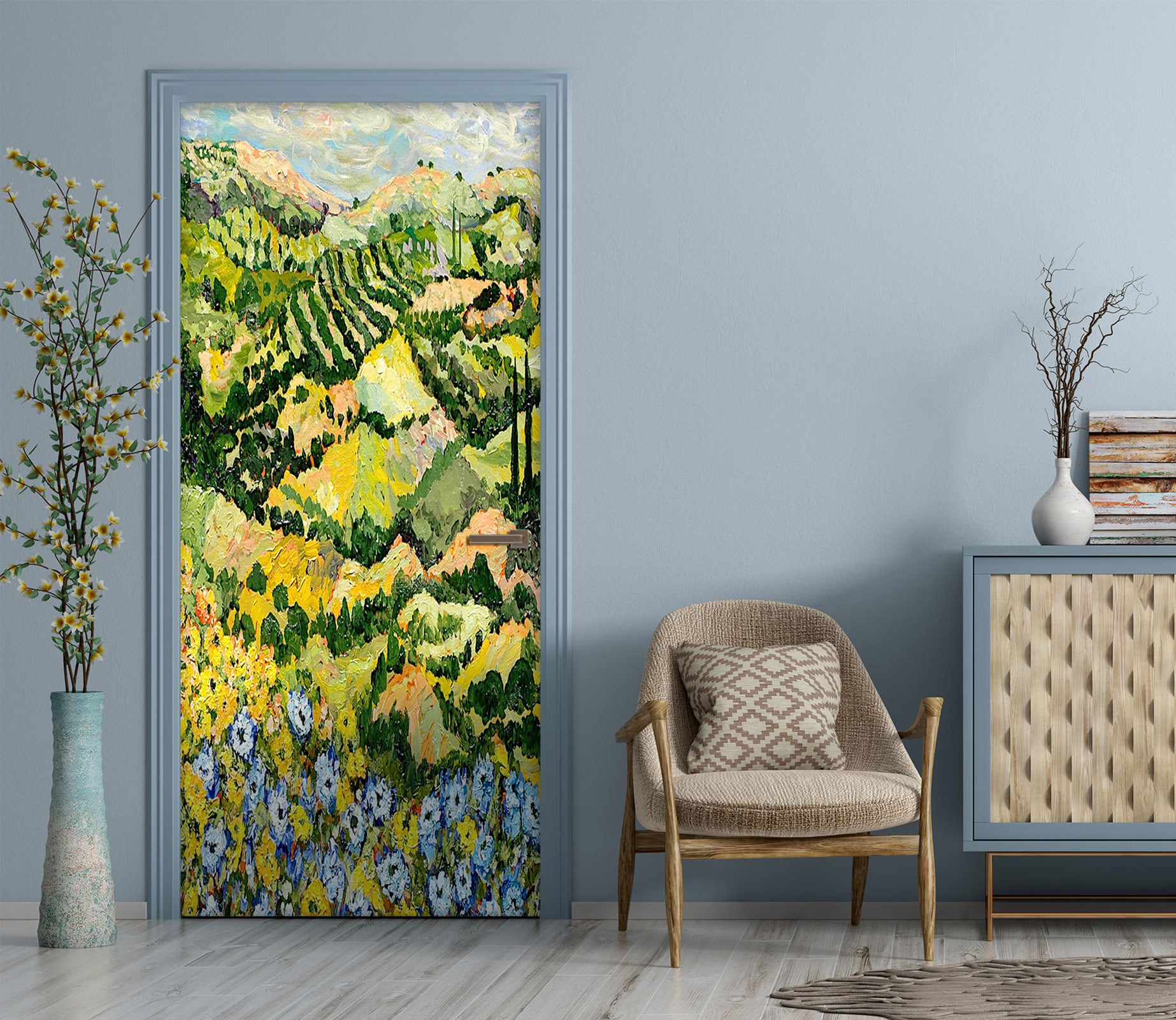 3D Field Blue Flowers 9328 Allan P. Friedlander Door Mural