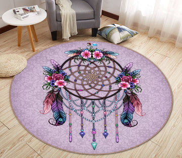 3D Feather Wind Chime 8879 Brigid Ashwood Rug Round Non Slip Rug Mat