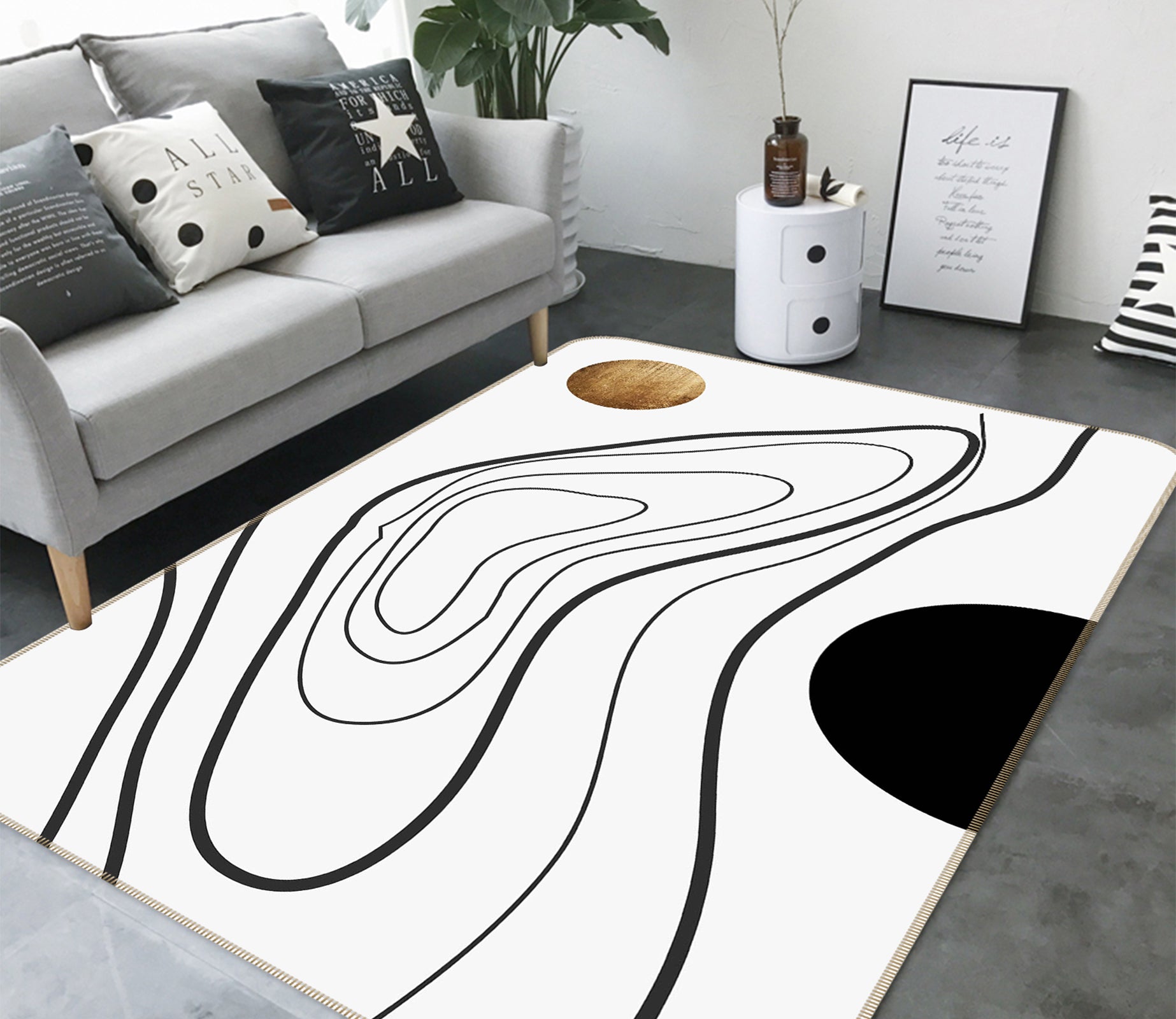 3D Black Line Drawing 1086 Boris Draschoff Rug Non Slip Rug Mat