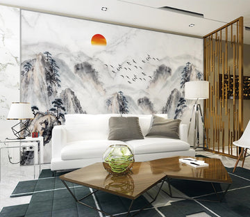 3D Boat Mountain WC2223 Wall Murals