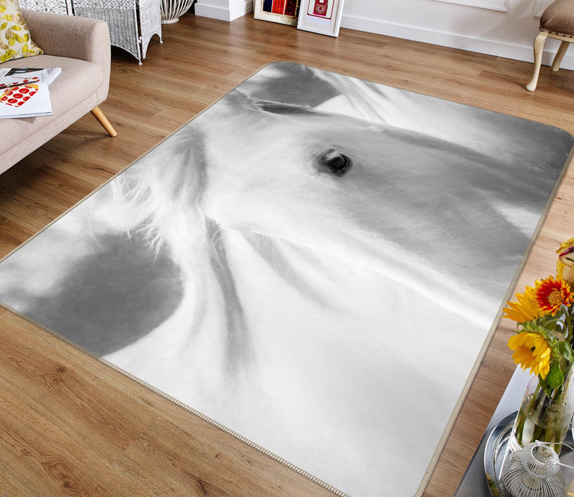 3D White Horse 1092 Marco Carmassi Rug Non Slip Rug Mat