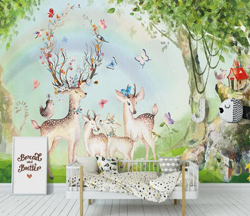 3D Deers In The Forest 1085 Wall Murals