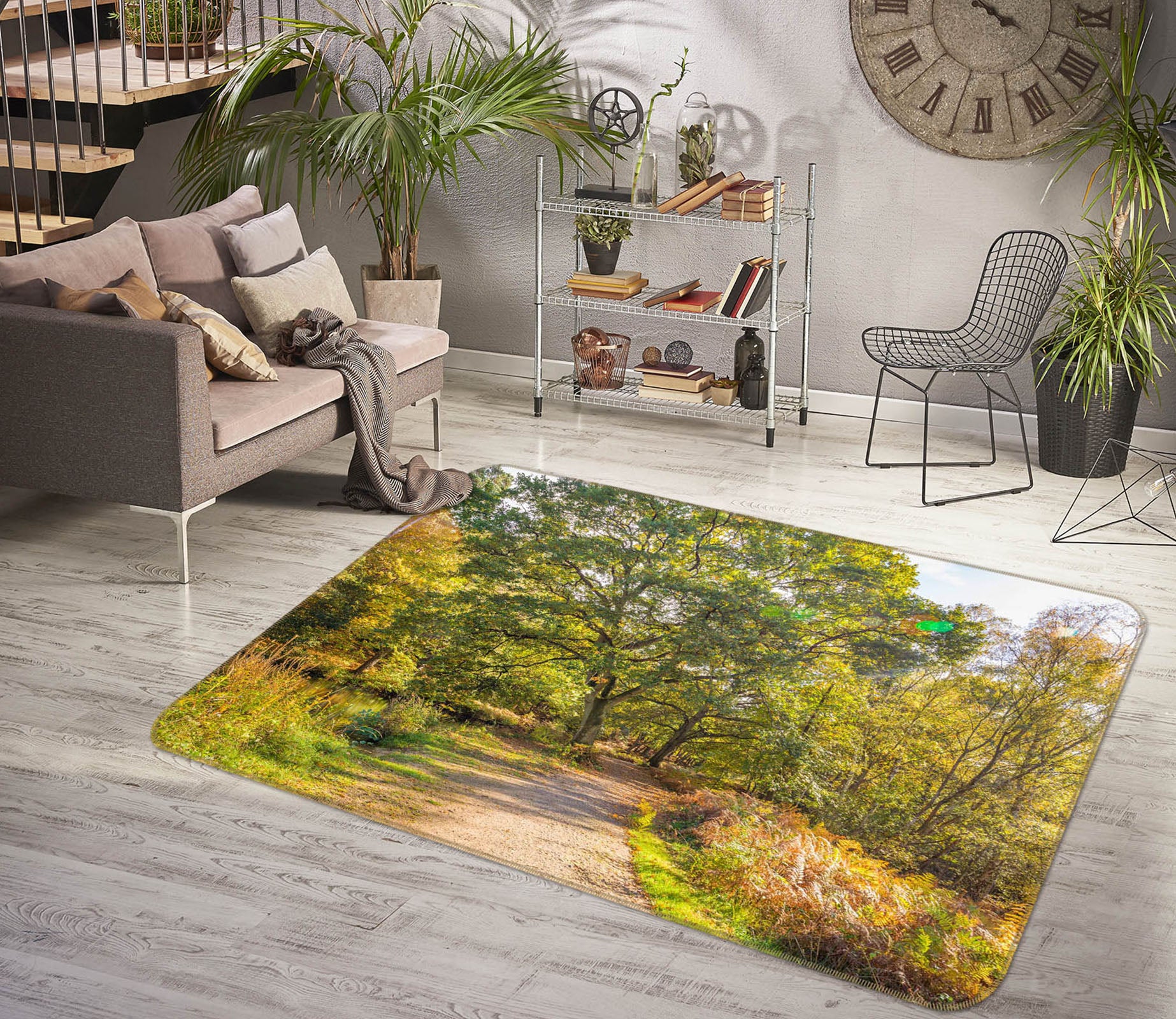 3D Woodland Road 129 Assaf Frank Rug Non Slip Rug Mat