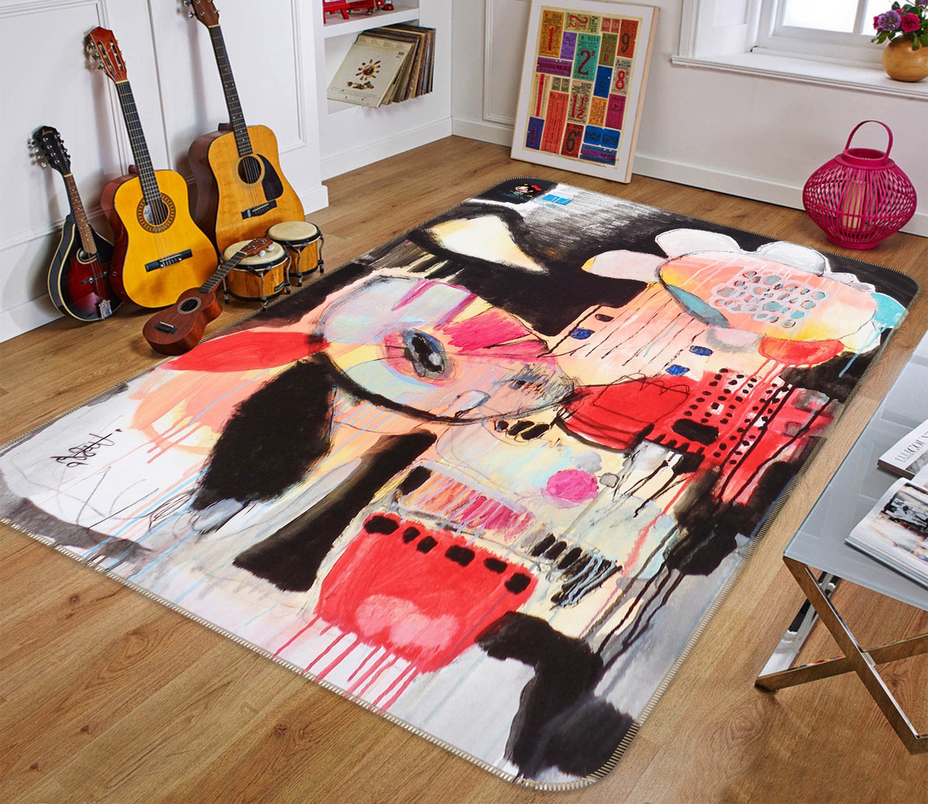 3D Black Red Watercolor 123166 Misako Chida Rug Non Slip Rug Mat