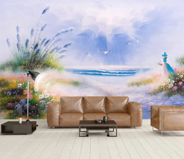 3D Flower Grass River WC928 Wall Murals