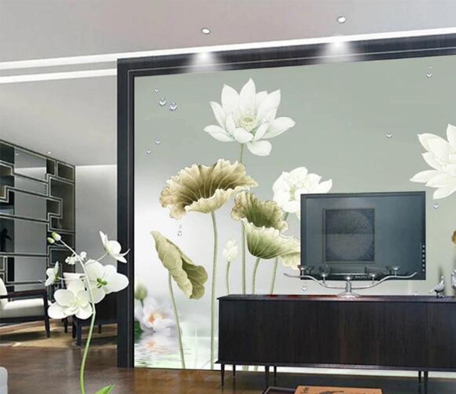 3D White Lotus Petals WC703 Wall Murals