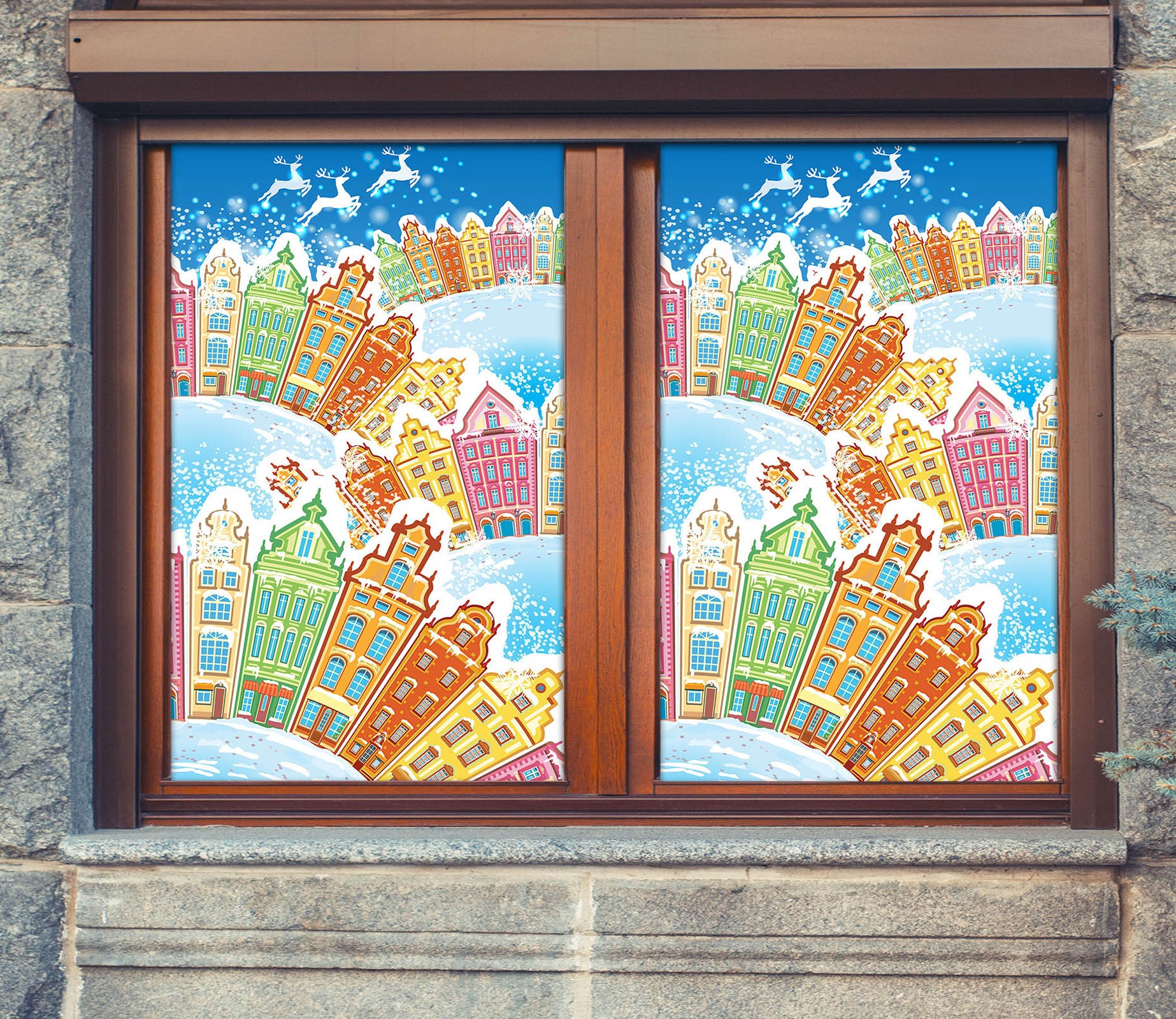 3D Houses 31025 Christmas Window Film Print Sticker Cling Stained Glass Xmas