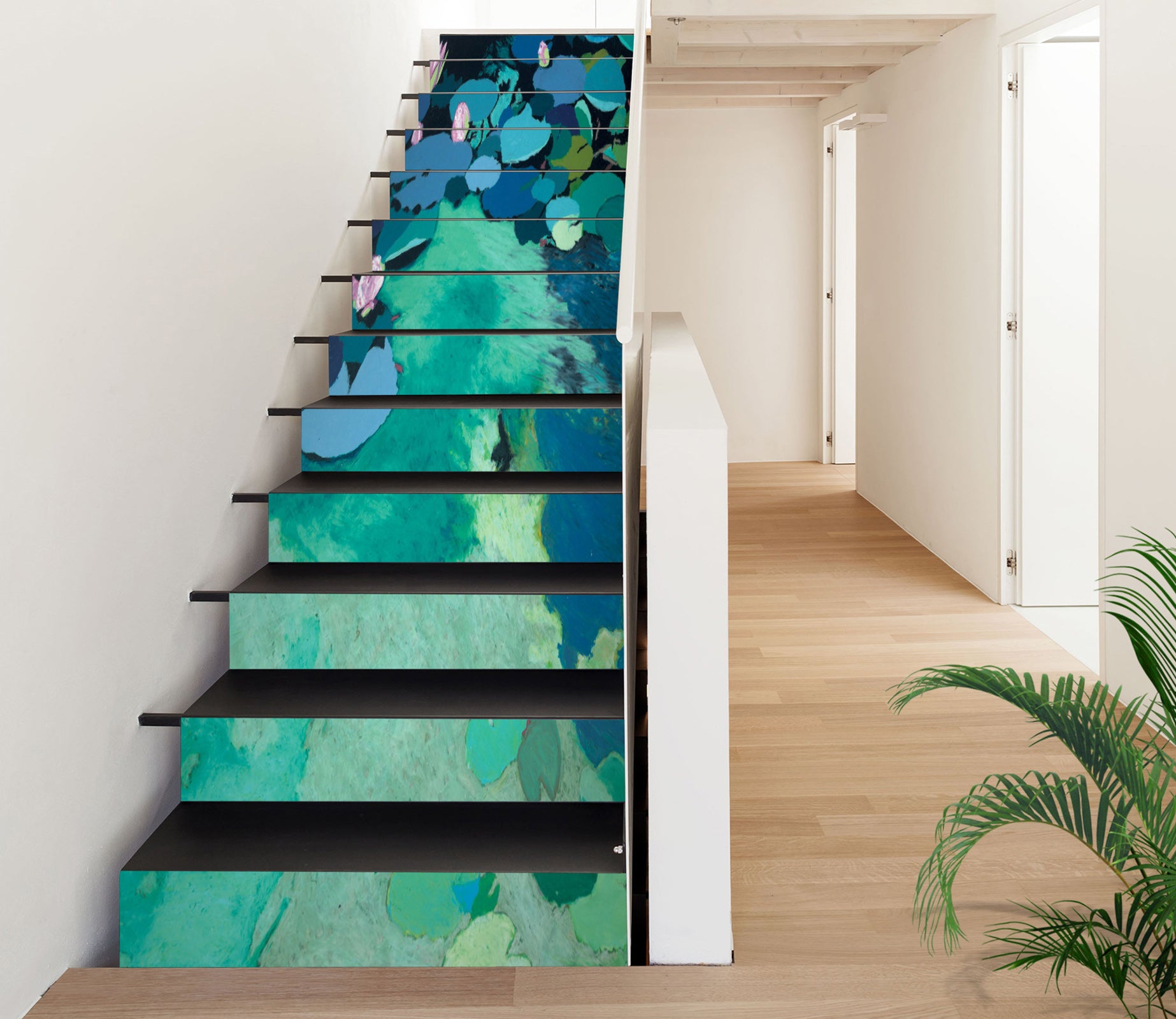 3D Green Lotus Leaf Oil Painting 9065 Allan P. Friedlander Stair Risers