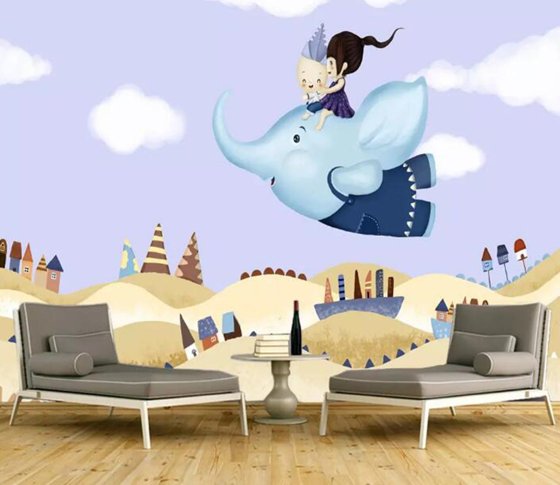 3D Flying Elephant WG92 Wall Murals Wallpaper AJ Wallpaper 2 