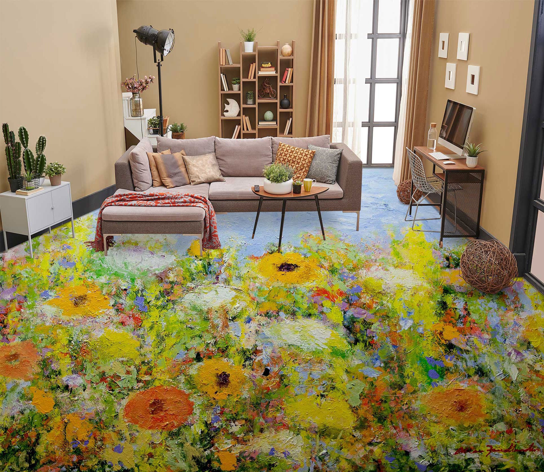 3D Yellow Flower Bush 9684 Allan P. Friedlander Floor Mural  Wallpaper Murals Self-Adhesive Removable Print Epoxy