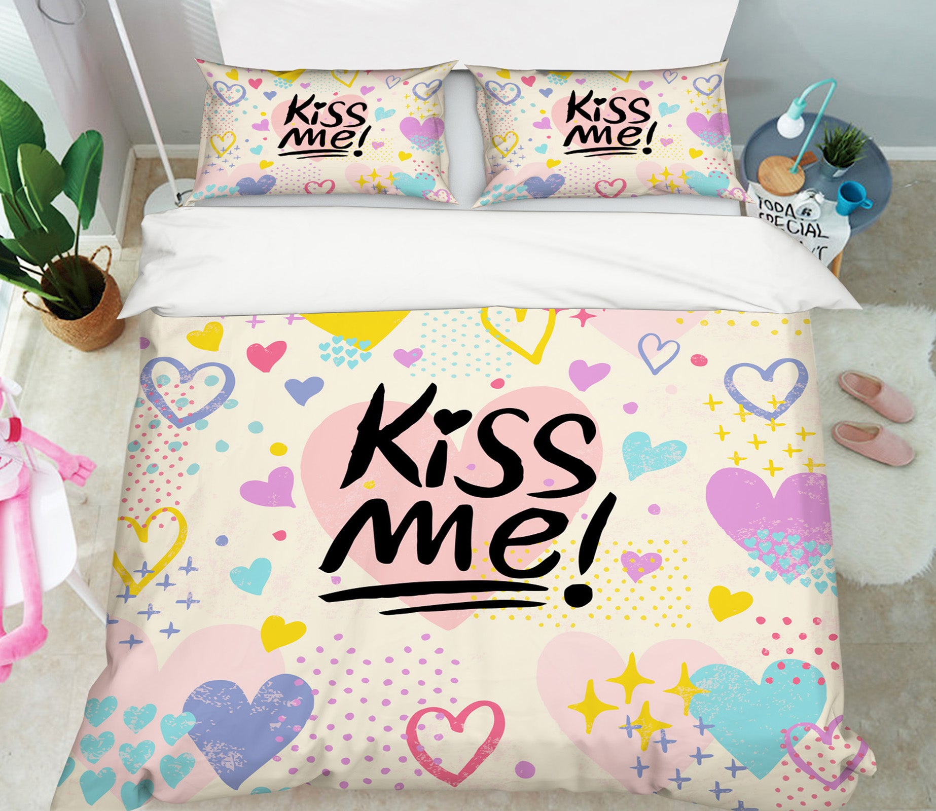 3D Color Heart Kiss 67049 Bed Pillowcases Quilt