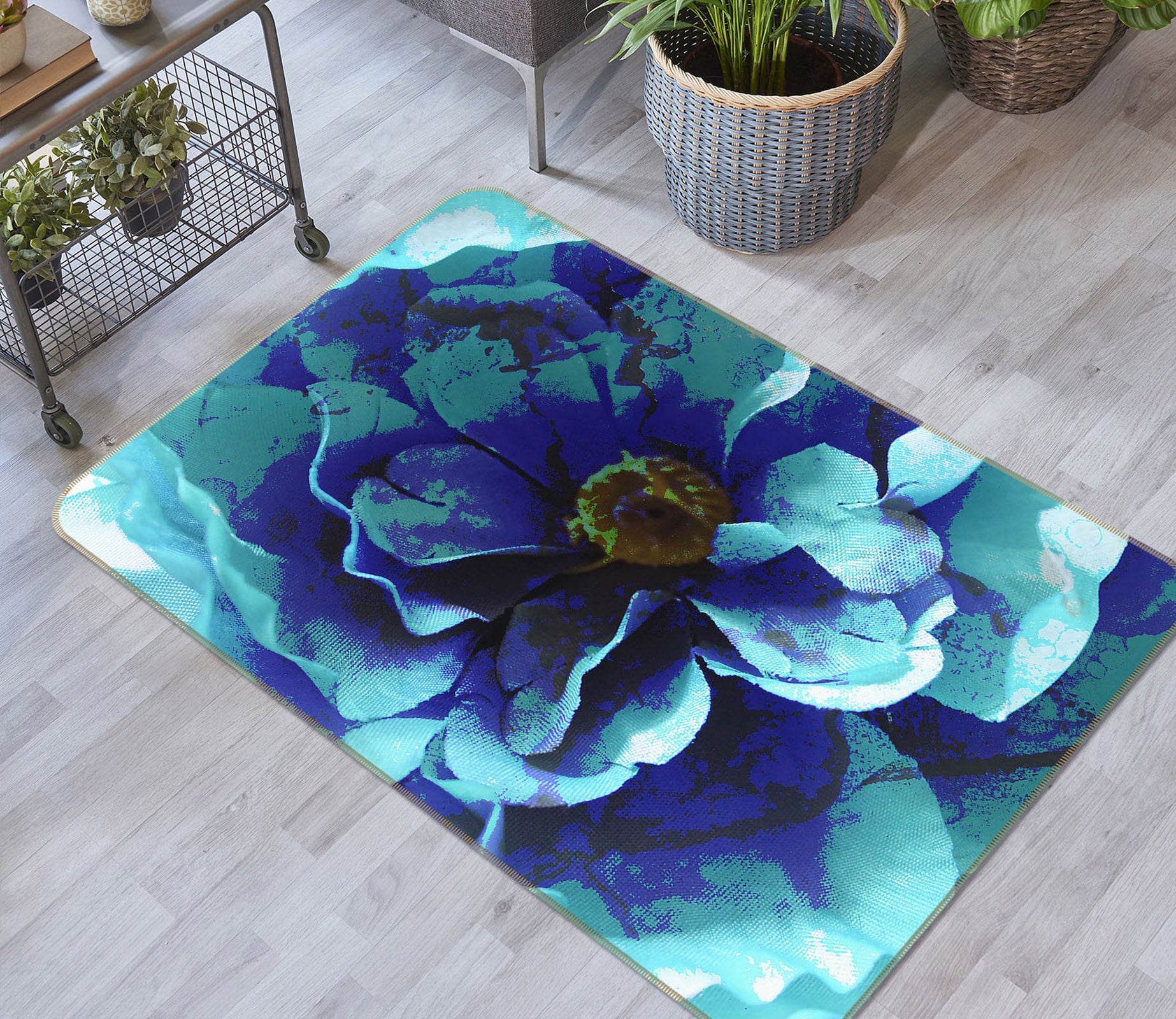 3D Blue Flower 71022 Shandra Smith Rug Non Slip Rug Mat