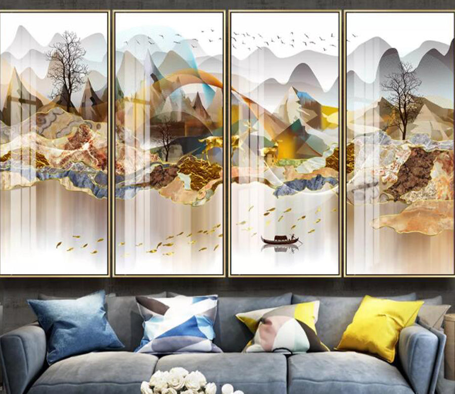 3D Hillside Boat WC2232 Wall Murals