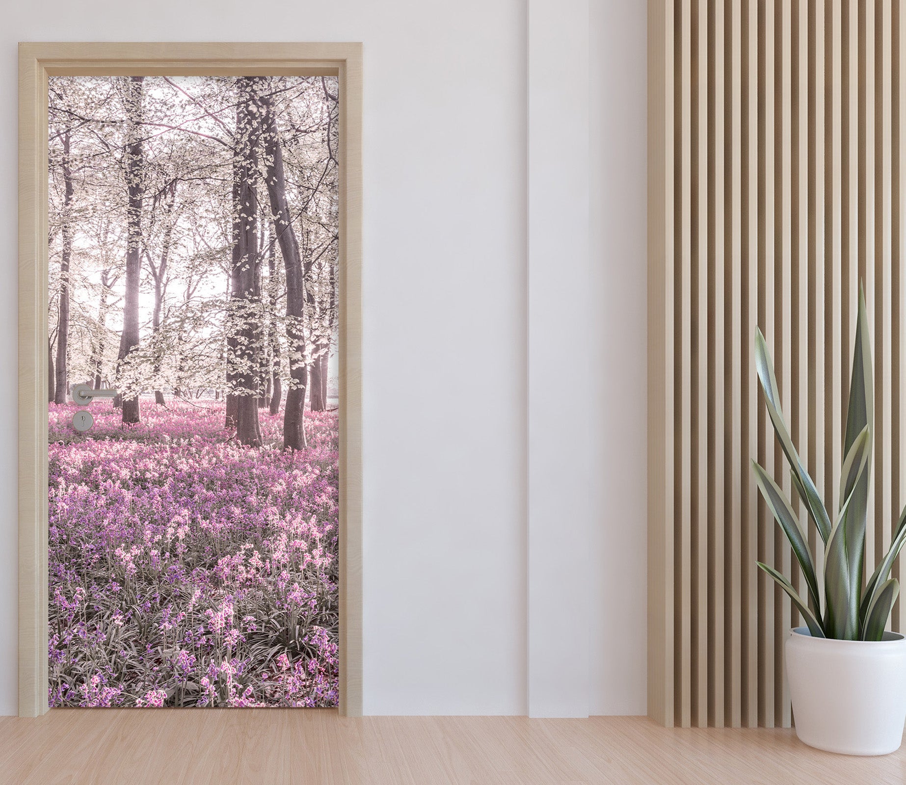 3D Meadow Woods Pink Flowers 106160 Assaf Frank Door Mural