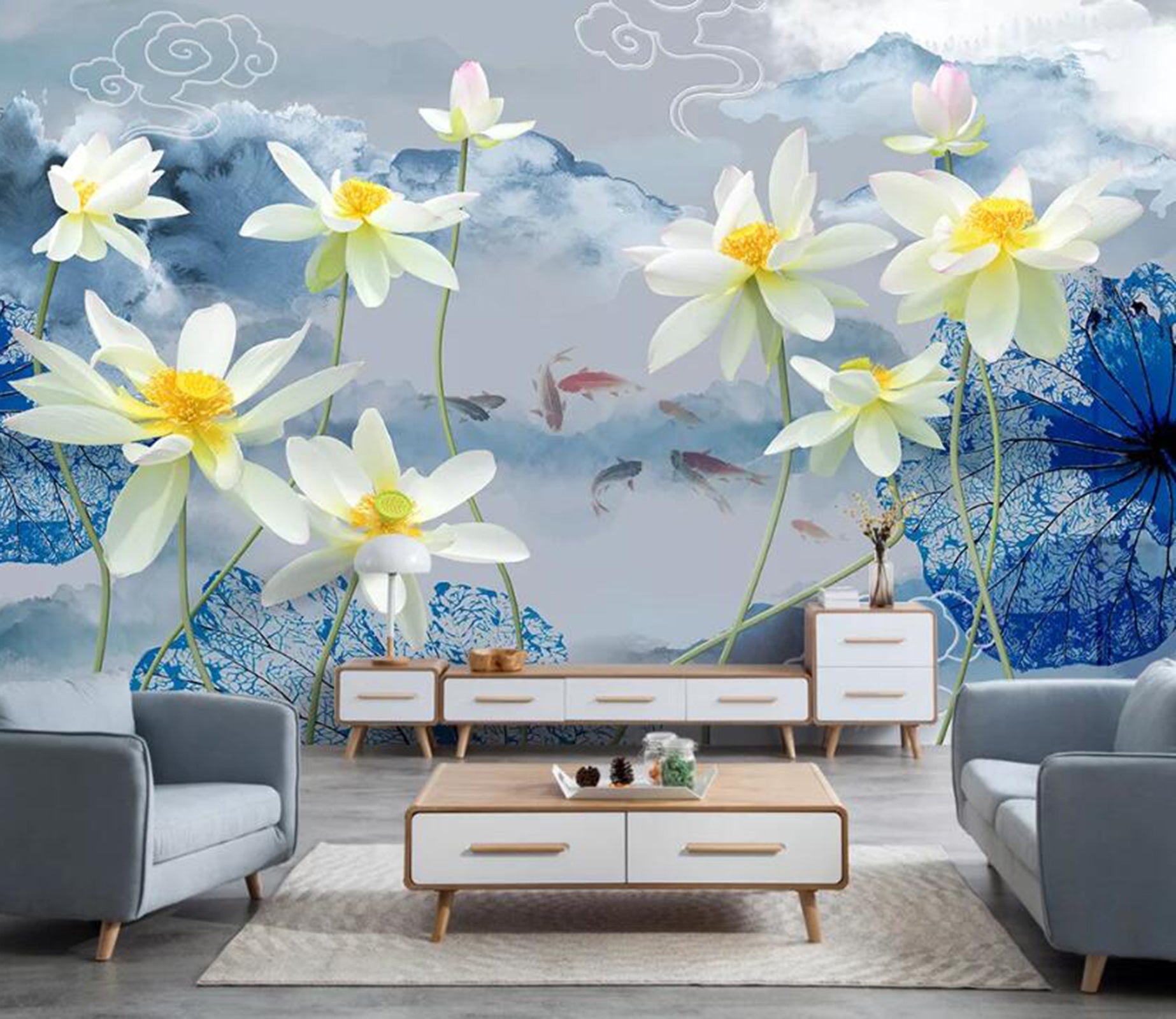 3D Lotus WC12 Wall Murals Wallpaper AJ Wallpaper 2 