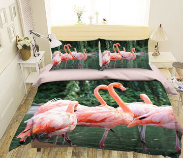 3D Flamingo Forest 1942 Bed Pillowcases Quilt Quiet Covers AJ Creativity Home 