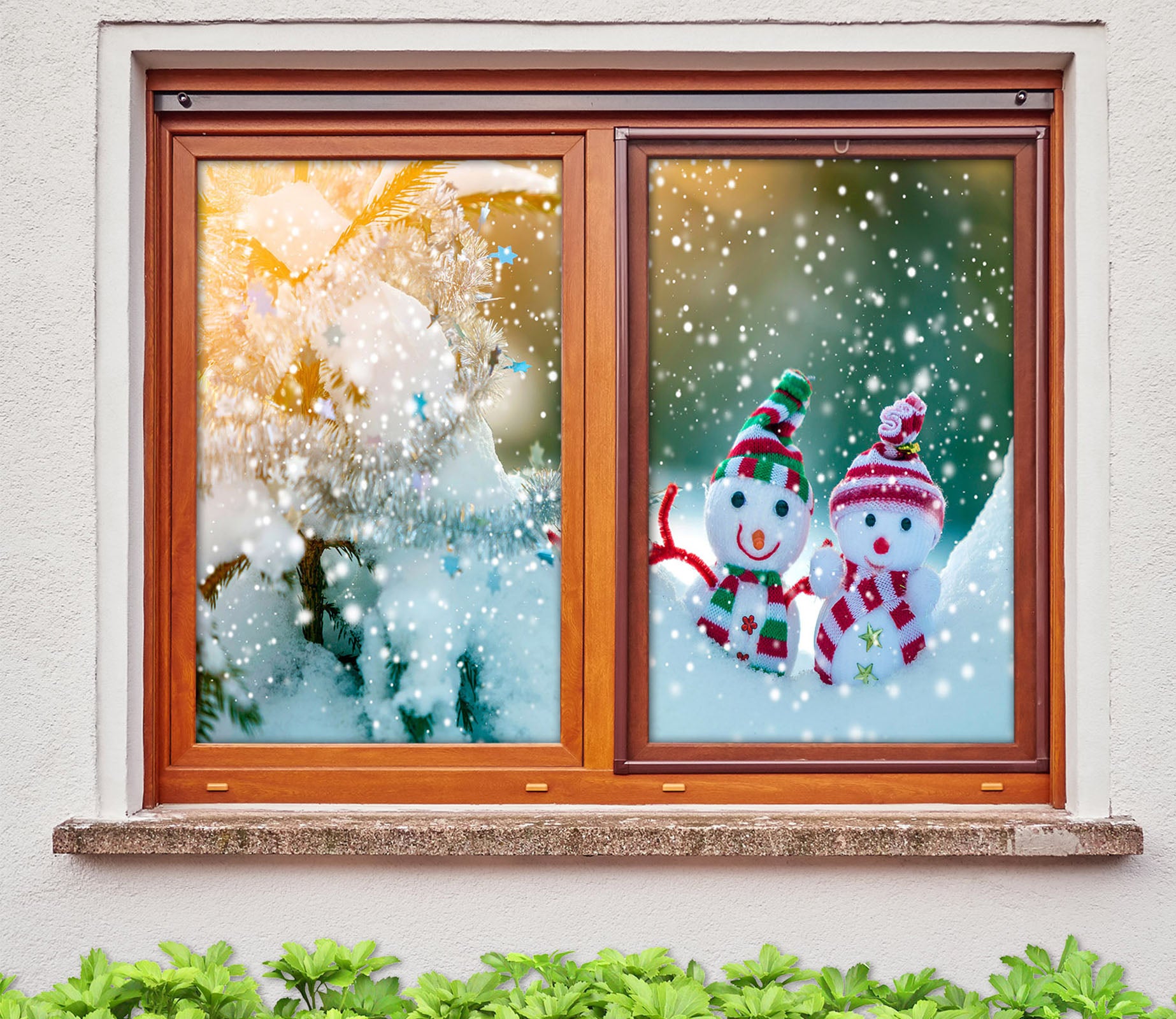 3D Snowman 30076 Christmas Window Film Print Sticker Cling Stained Glass Xmas