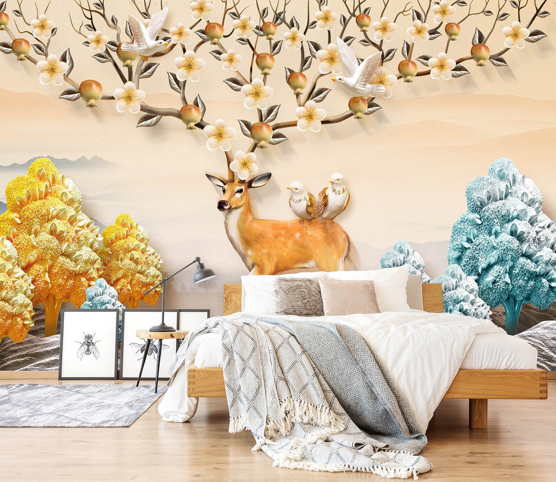 3D Wood Fawn 1462 Wall Murals