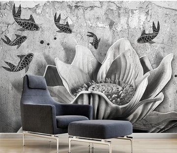 3D Goldfish Lotus WC775 Wall Murals