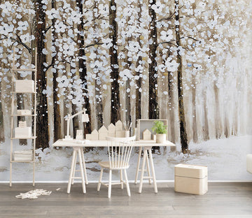 3D Forest White Flower WC380 Wall Murals