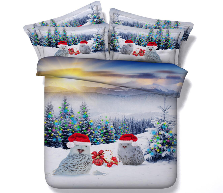 3D Snow Owl 32171 Christmas Quilt Duvet Cover Xmas Bed Pillowcases