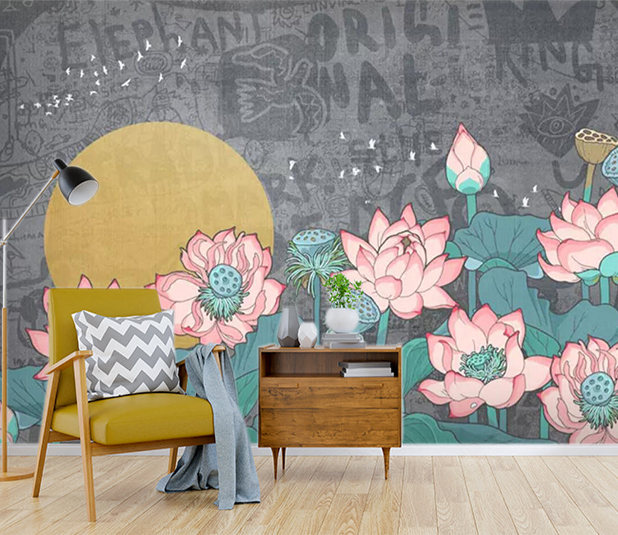 3D Pink Lotus WC806 Wall Murals