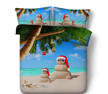 3D Sand Sculpture Snowman 32169 Christmas Quilt Duvet Cover Xmas Bed Pillowcases