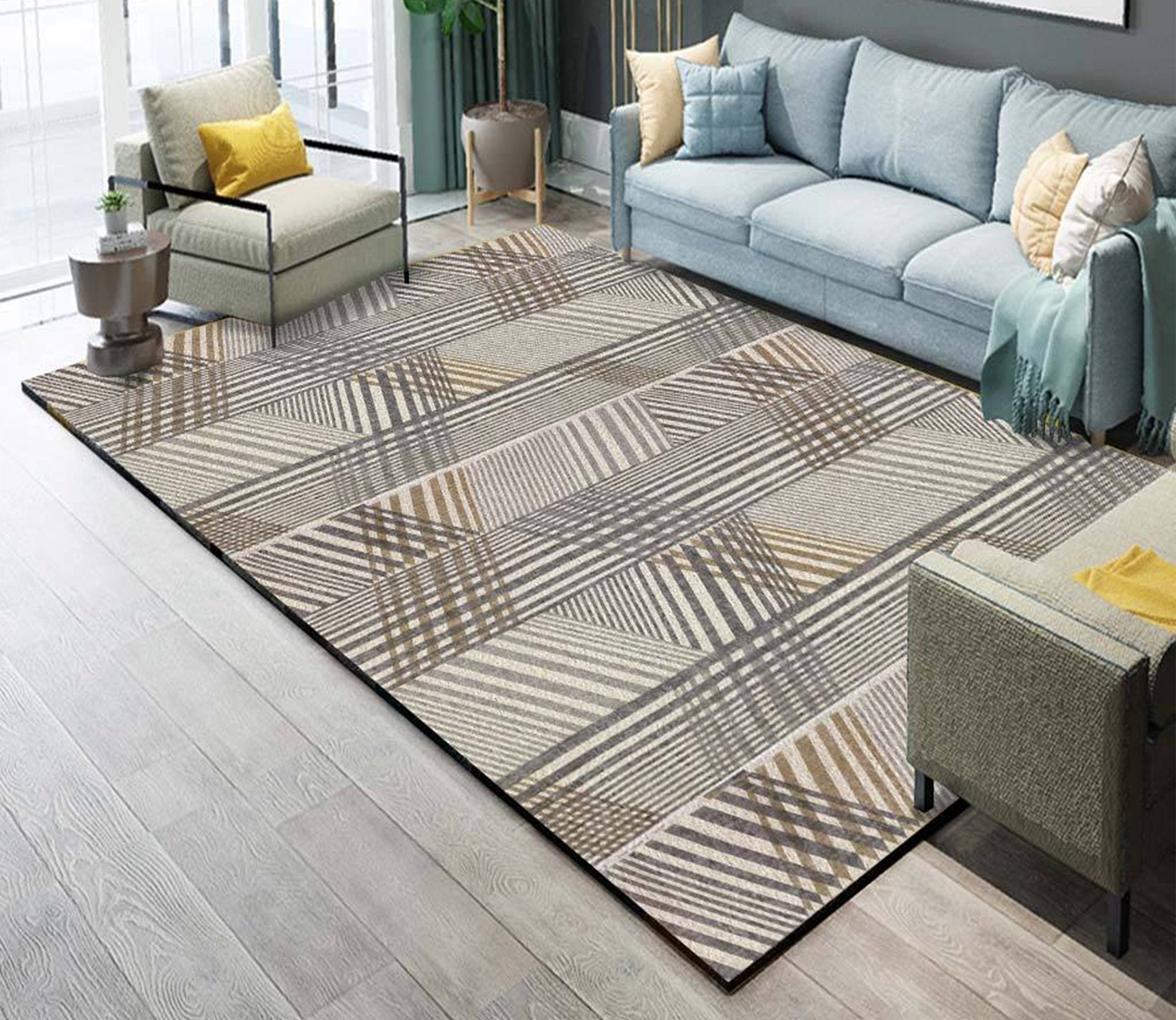 3D Gray Stripe WG160 Non Slip Rug Mat Mat AJ Creativity Home 