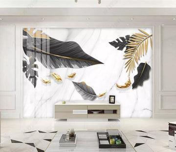 3D Black Leaf WC2502 Wall Murals