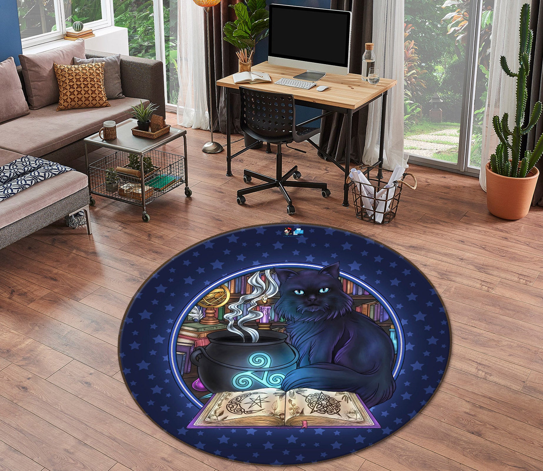 3D Black Cat Jar 8890 Brigid Ashwood Rug Round Non Slip Rug Mat