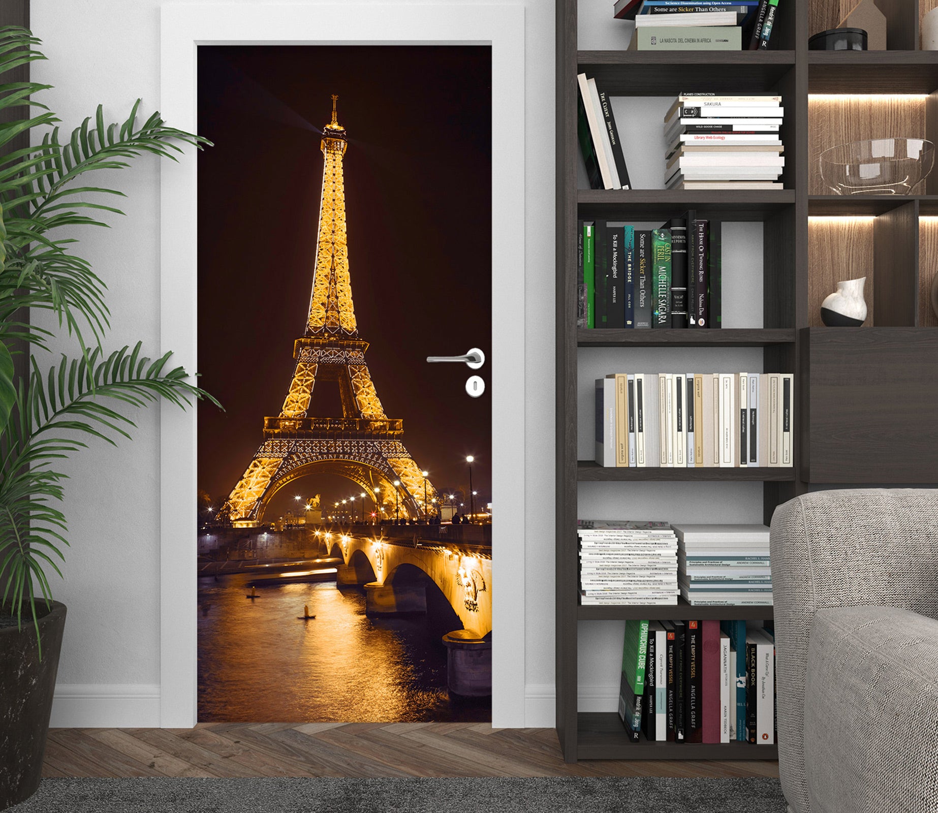 3D Eiffel Tower Night 10606 Assaf Frank Door Mural