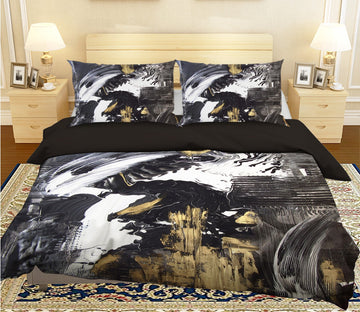 3D Smear Black Gold 034 Bed Pillowcases Quilt Wallpaper AJ Wallpaper 