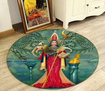 3D Queen Scepter 6092 Ciruelo Rug Round Non Slip Rug Mat