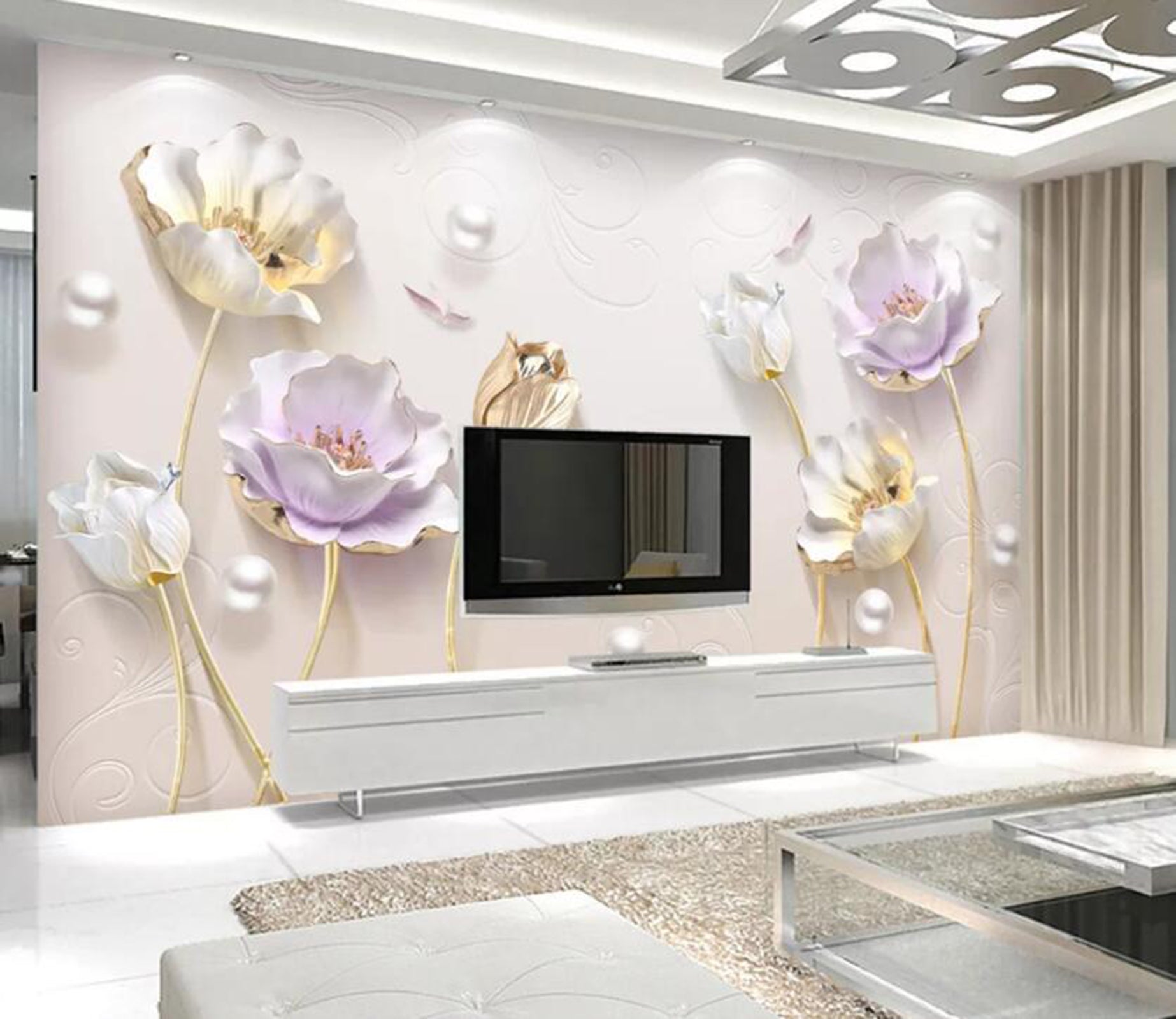 3D Pearl Flower WC60 Wall Murals Wallpaper AJ Wallpaper 2 