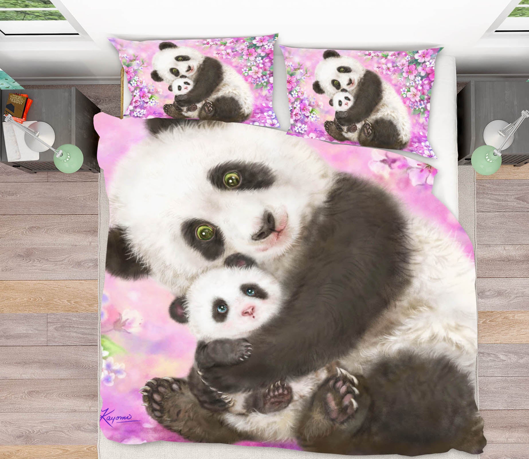 3D Pink Flower Panda 5844 Kayomi Harai Bedding Bed Pillowcases Quilt Cover Duvet Cover