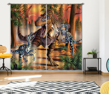 3D Dinosaur Fight 059 Jerry LoFaro Curtain Curtains Drapes