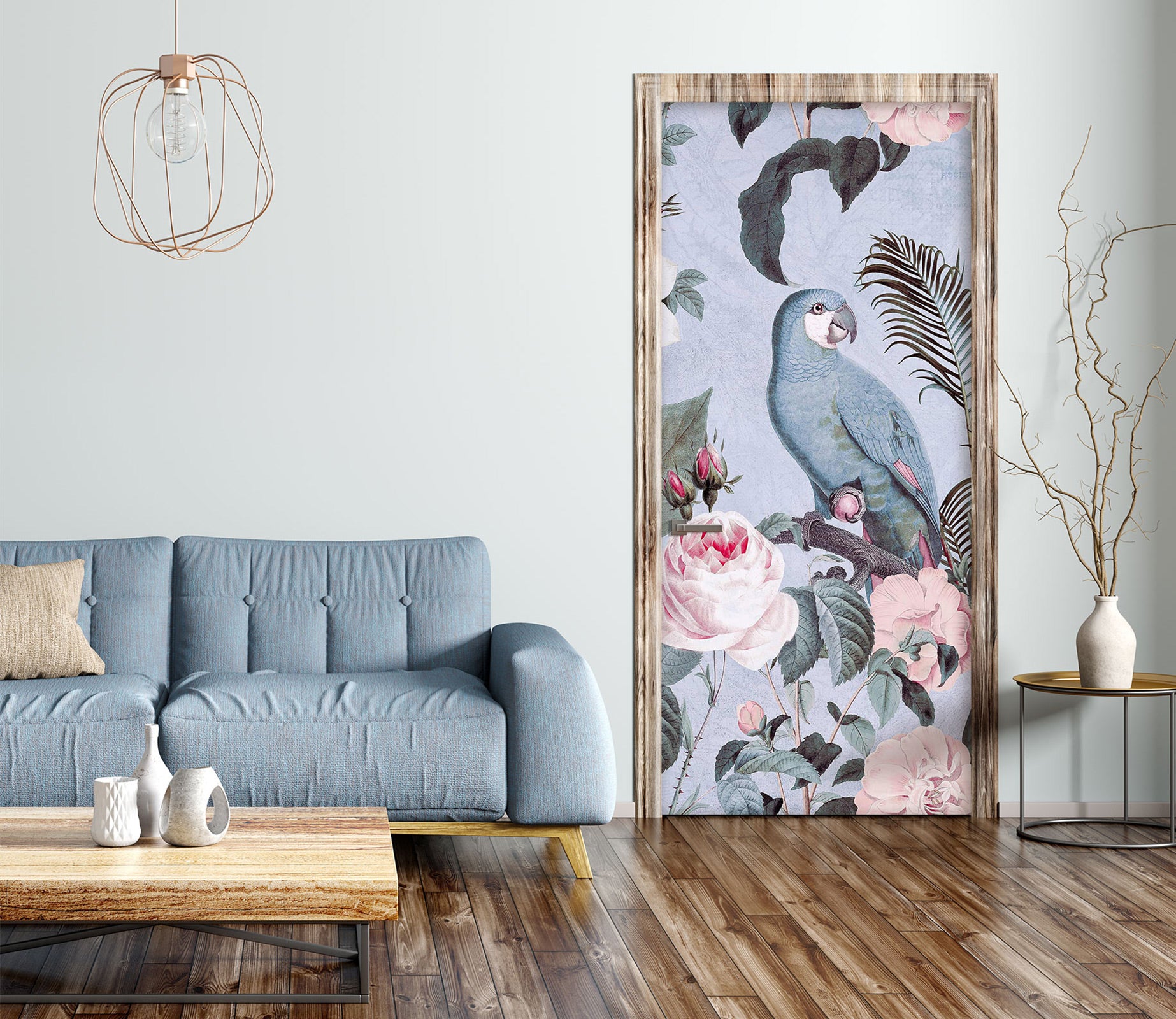 3D Blue Parrot Pink Rose 11905 Andrea Haase Door Mural