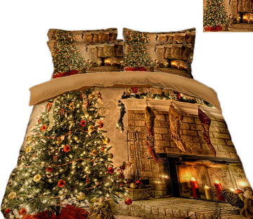 3D Tree Fireplace 31199 Christmas Quilt Duvet Cover Xmas Bed Pillowcases