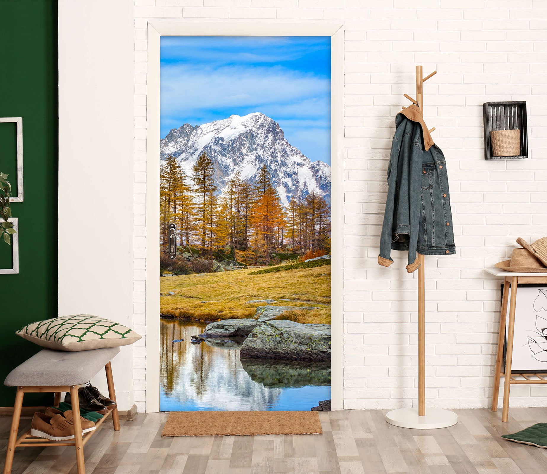 3D Lakeside Trees Snow Mountain 12001 Marco Carmassi Door Mural