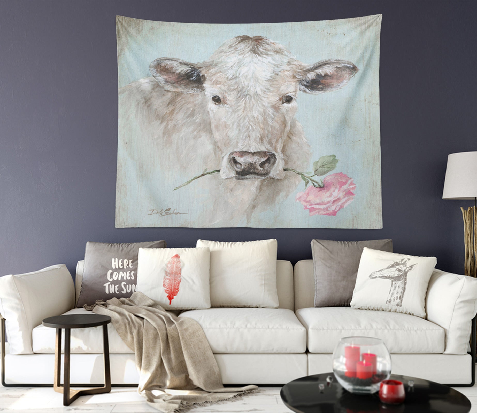 3D Cow With Flowers 111196 Debi Coules Tapestry Hanging Cloth Hang