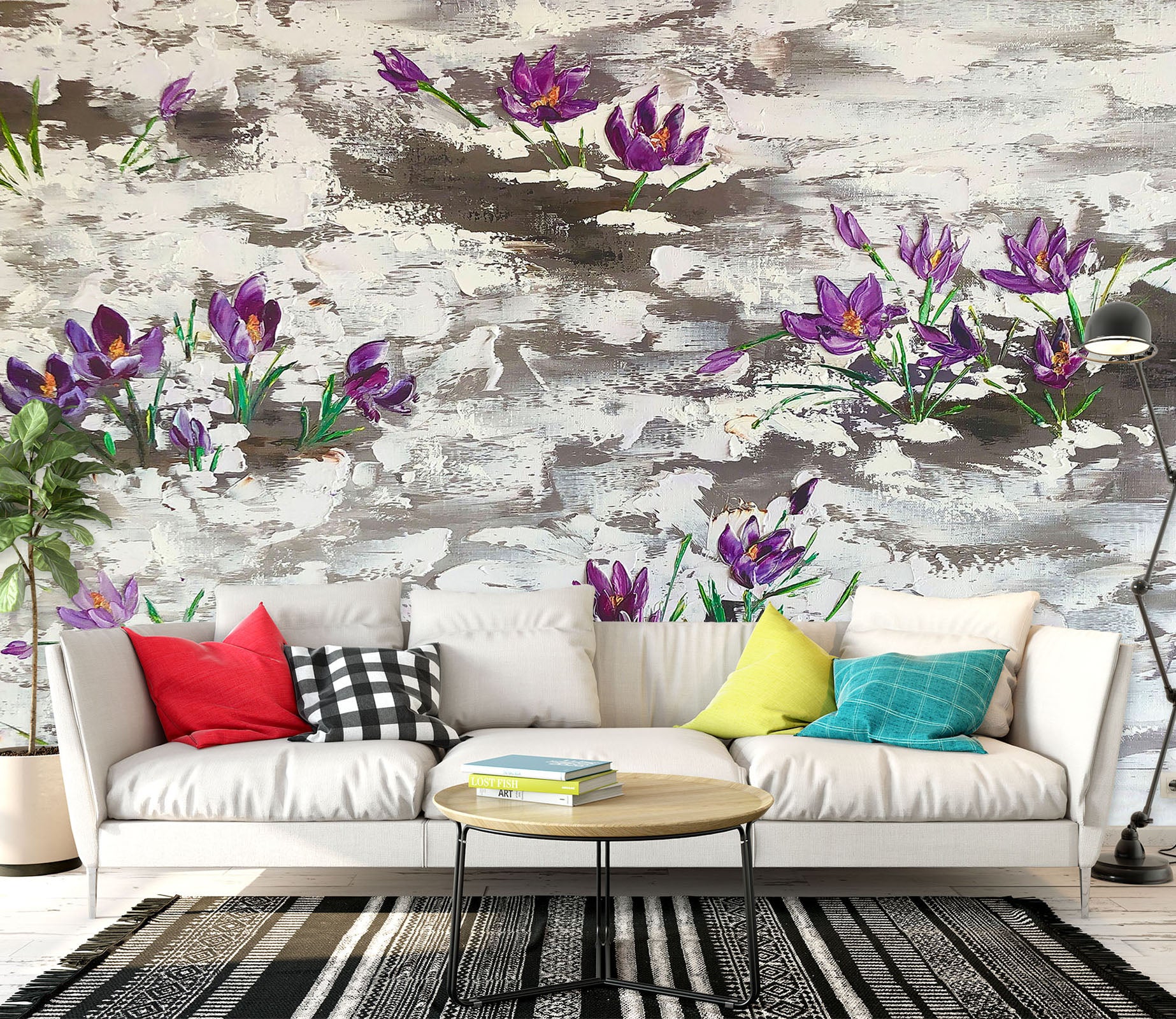 3D Purple Painted Flowers 202 Skromova Marina Wall Mural Wall Murals