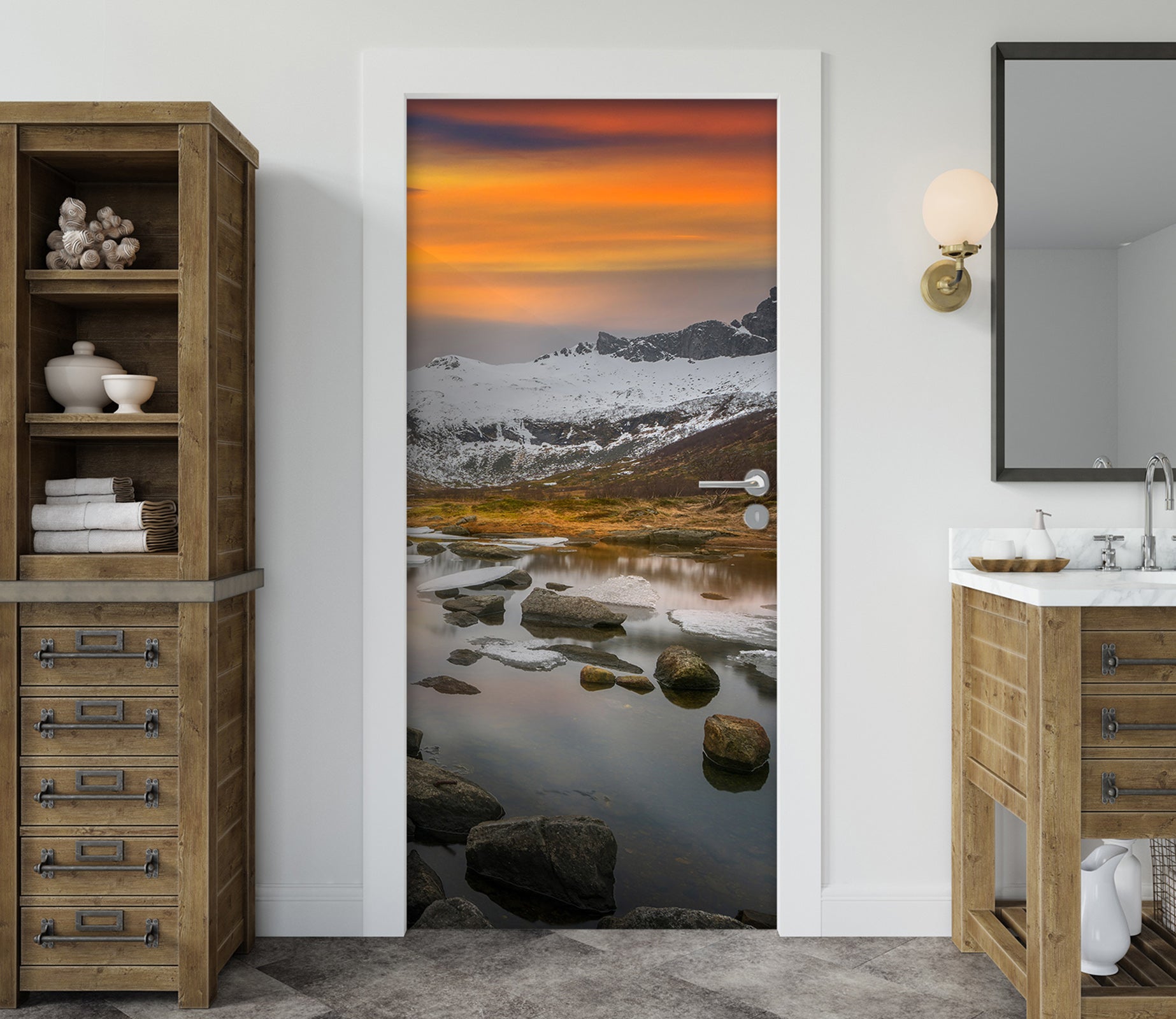 3D Creek Stone Sunset 11591 Marco Carmassi Door Mural