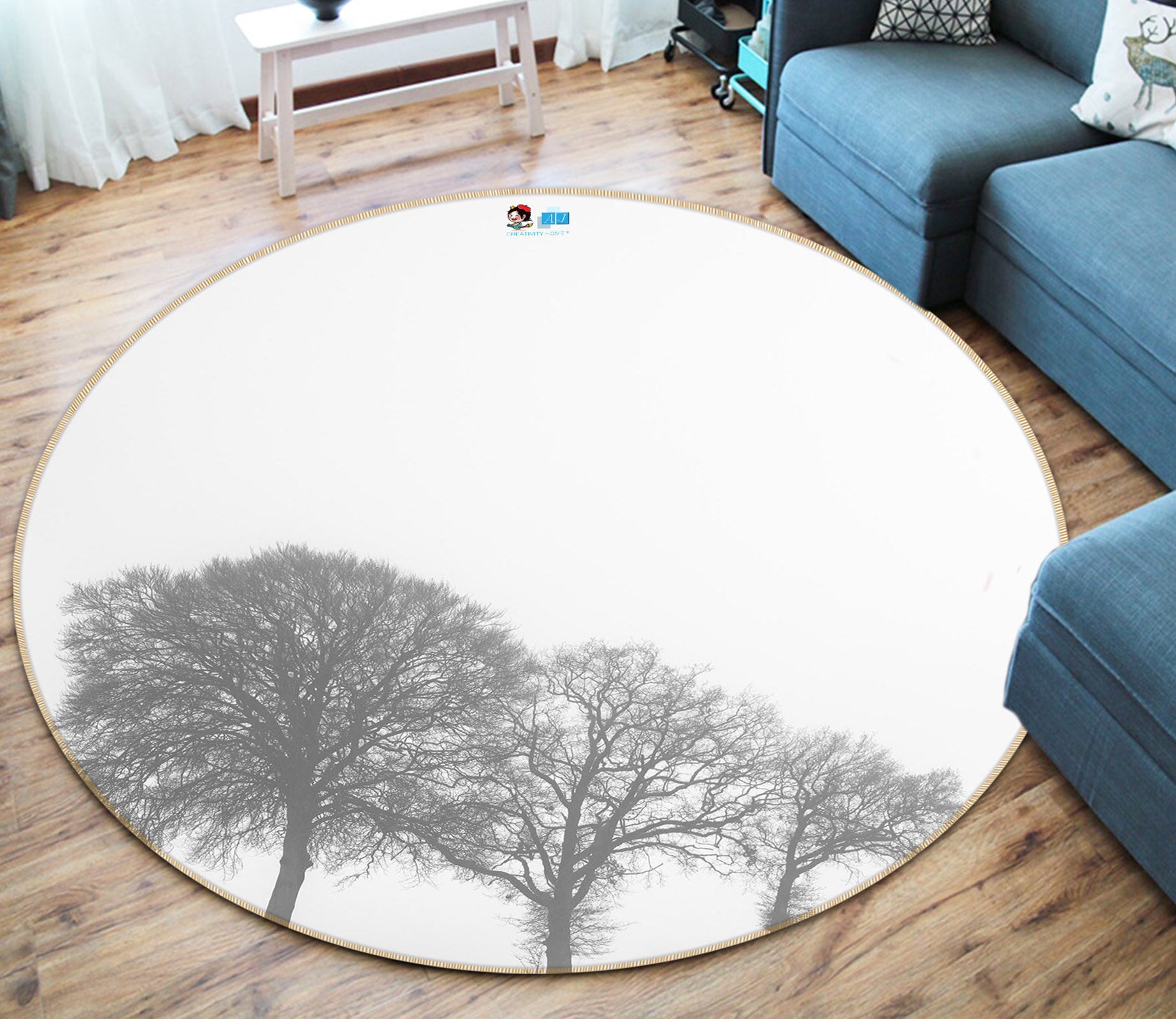 3D Hazy Forest 7380 Assaf Frank Rug Round Non Slip Rug Mat