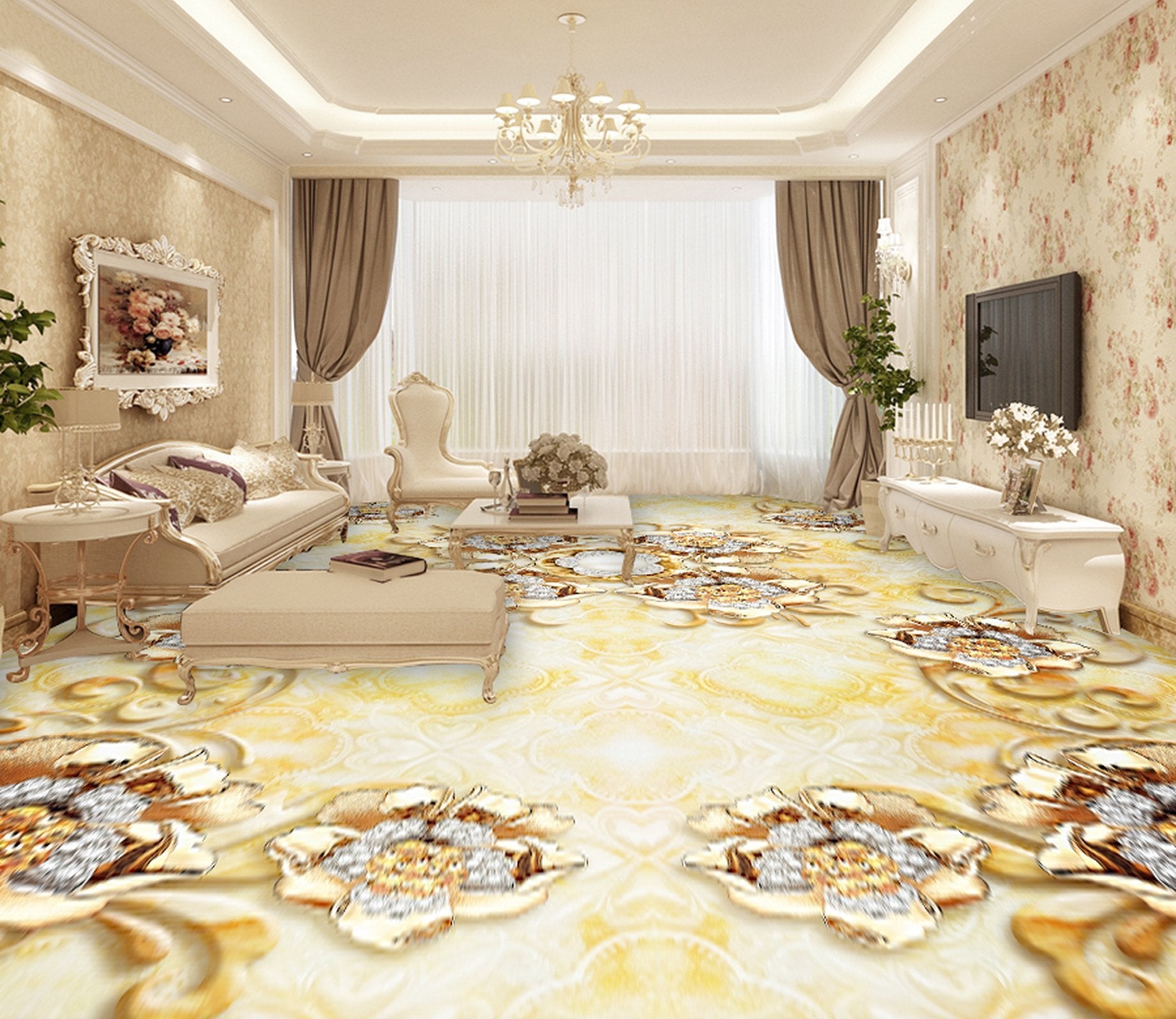 3D Diamond Flower WG518 Floor Mural Wallpaper AJ Wallpaper 2 