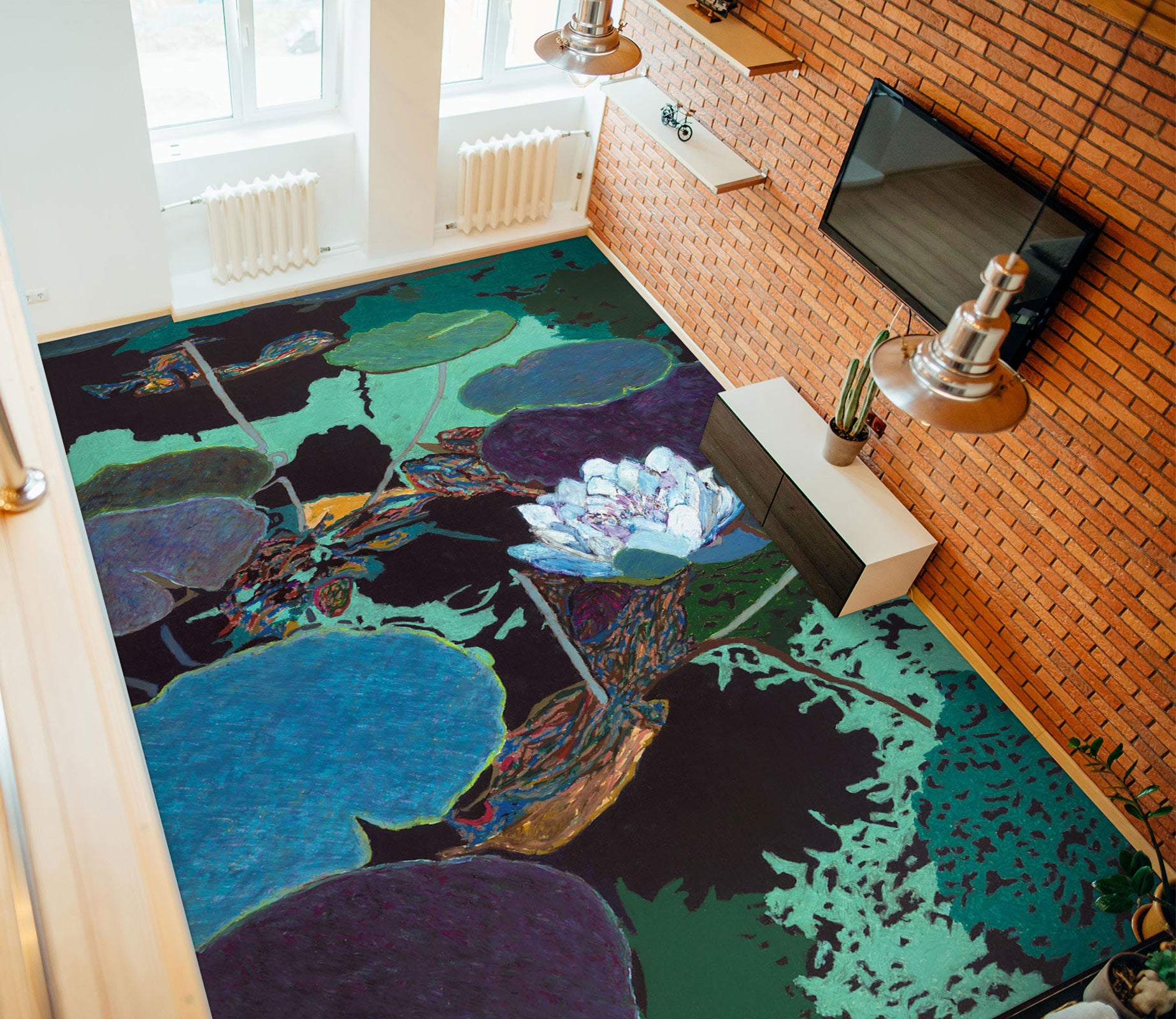 3D White Lotus Pond 96101 Allan P. Friedlander Floor Mural  Wallpaper Murals Self-Adhesive Removable Print Epoxy