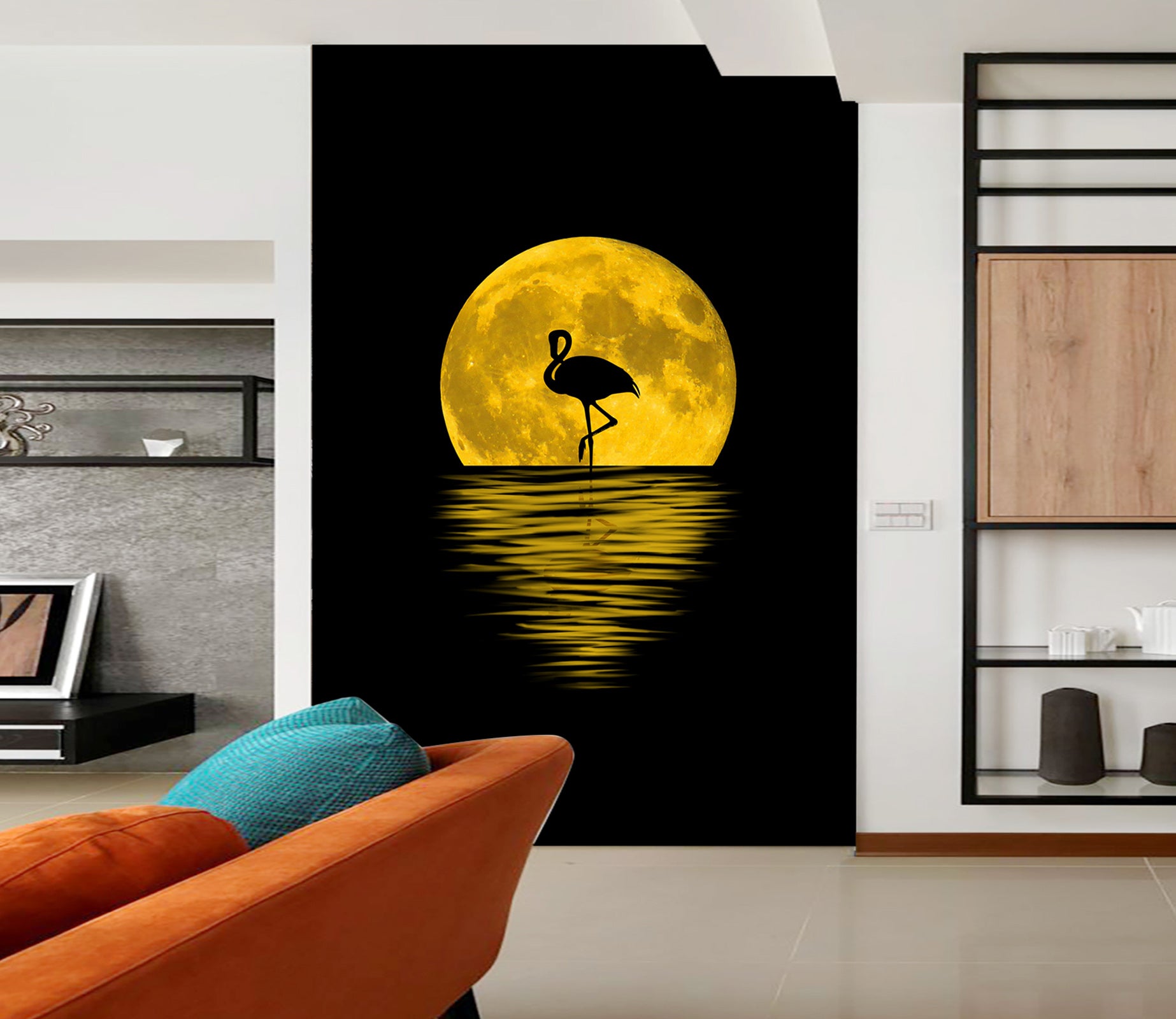 3D Moon Flamingo 110 Wall Murals